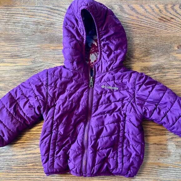 Columbia Reversible Hooded Jacket – Purple Puffer & Fleece – 2T - Picture 6 of 6